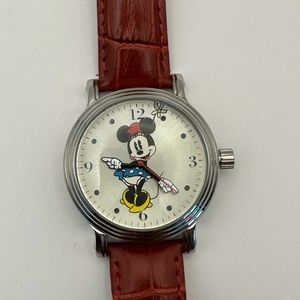 Disney EWatch Factory Japan Stainless Leather Watch! Minnie Mouse NEEDS BATTERY